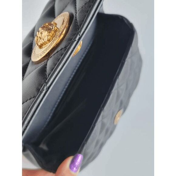 VERSACE Black Quilted Calfskin Leather Medusa Crossbody Bag $2200 NEW WITH TAGS - Picture 8 of 16